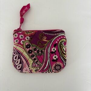 Vera Bradley Pink and Green Paisley Zippet Coin Purse Pouch